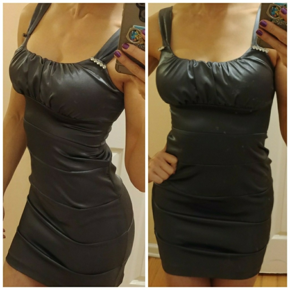 Pretty grey metallic/ gun metal zip up dress